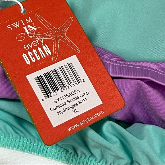 Soybu NWT XL Curacoa Scuba Crop Racerback Swim Top Hydrangea New - Picture 9 of 9